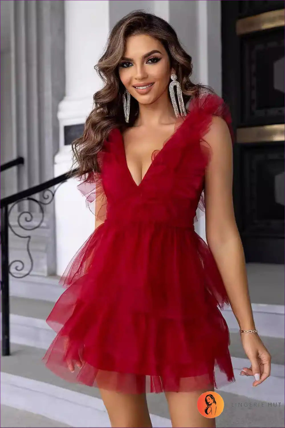 Mini Dress with Ruffle Tiers - Statement Evening Mood for Cutout, Dress, Evening Wear, Formal Glamour