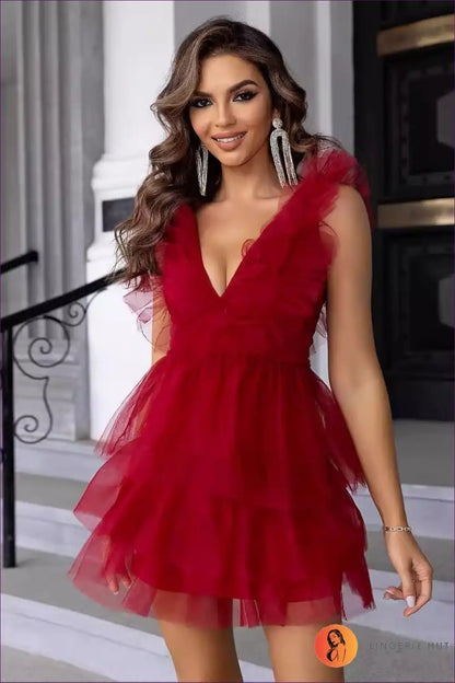 Mini Dress with Ruffle Tiers - Statement Evening Mood for Cutout, Dress, Evening Wear, Formal Glamour