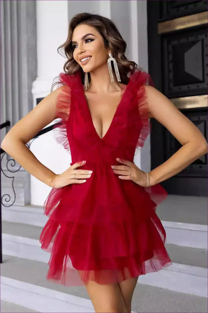 Mini Dress with Ruffle Tiers - Statement Evening Mood for Cutout, Dress, Evening Wear, Formal Glamour