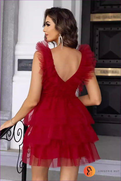 Mini Dress with Ruffle Tiers - Statement Evening Mood for Cutout, Dress, Evening Wear, Formal Glamour