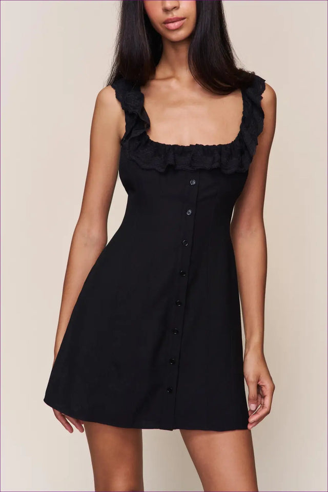 Mini Dress with Scalloped Lace Trim - Romantic Evenings