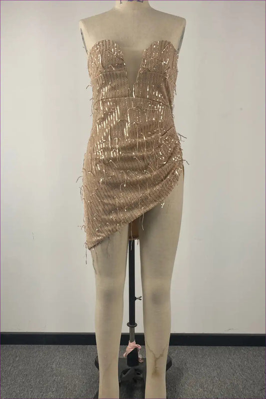 Mini Dress with Sequin Asymmetric Hem - Night out Glamour for All Season, Clubwear, Cutout, Dress, Evening