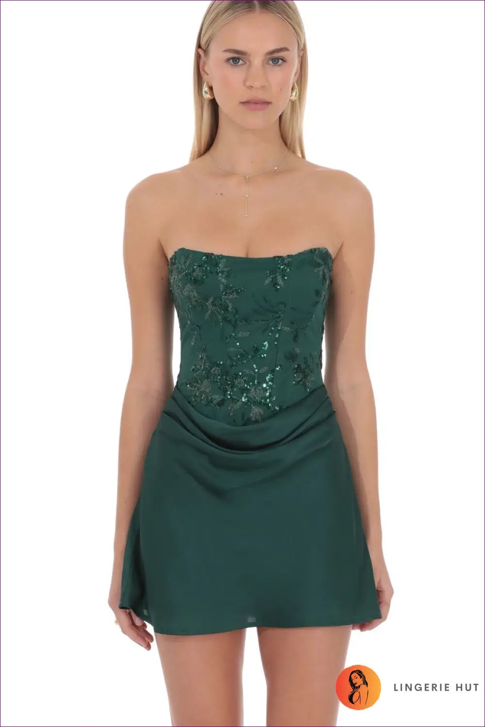 Mini Dress with Sequin Bodice - Night out Glamour - Xs / Blackish Green - Dresses - Lingerie Hut - All Season • Bodycon