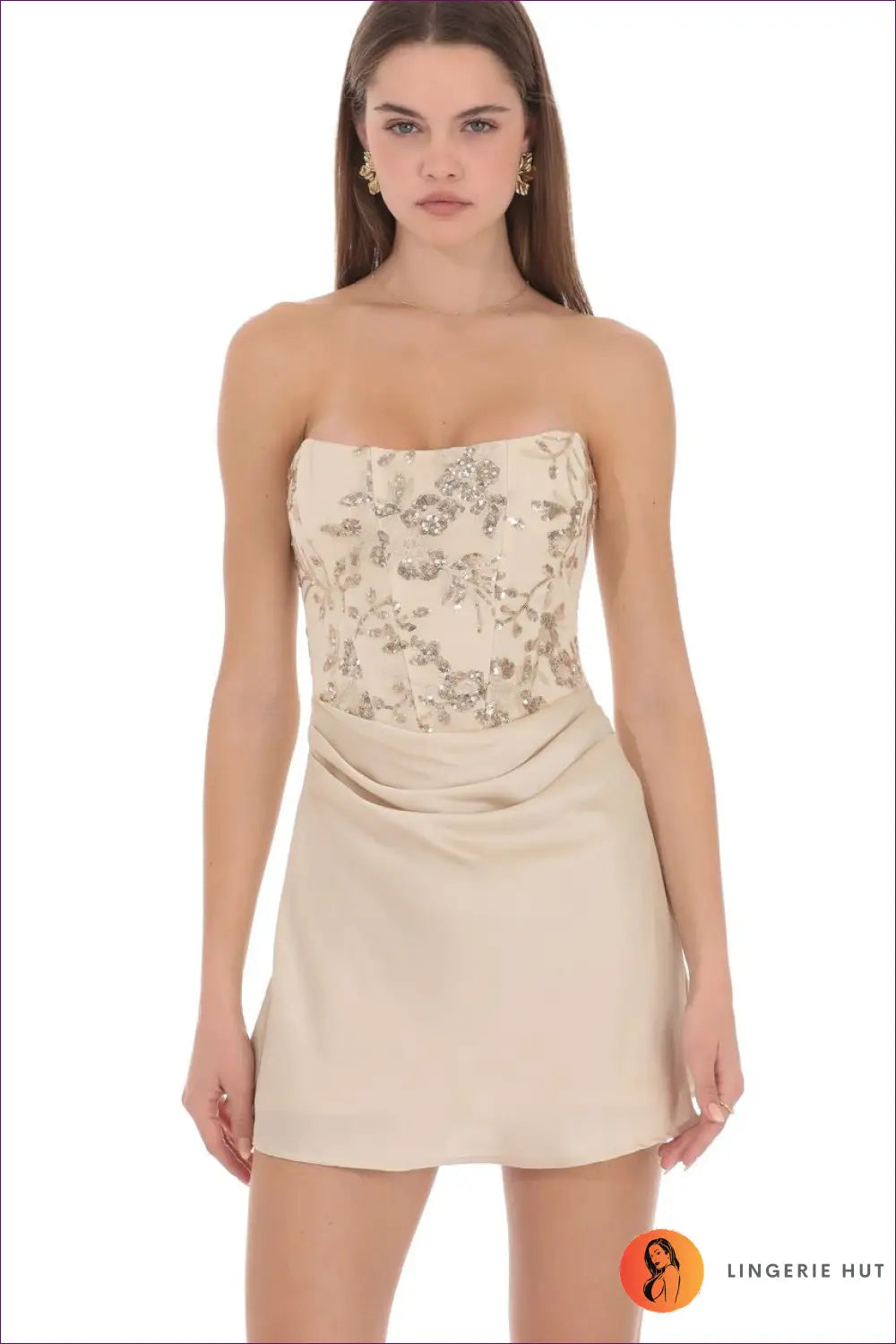 Mini Dress with Sequin Bodice - Night out Glamour - Xs / Ivory - Dresses - Lingerie Hut - All Season • Bodycon