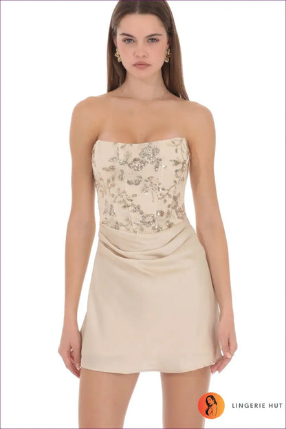 Mini Dress with Sequin Bodice - Night out Glamour - Xs / Ivory - Dresses - Lingerie Hut - All Season • Bodycon