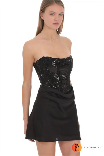 Mini Dress with Sequin Bodice - Night out Glamour - Xs / Black - Dresses - Lingerie Hut - All Season • Bodycon