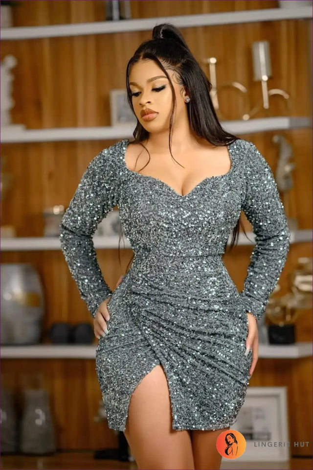 Sequin Mini Dress with Ruched Split - Worth a Second Look
