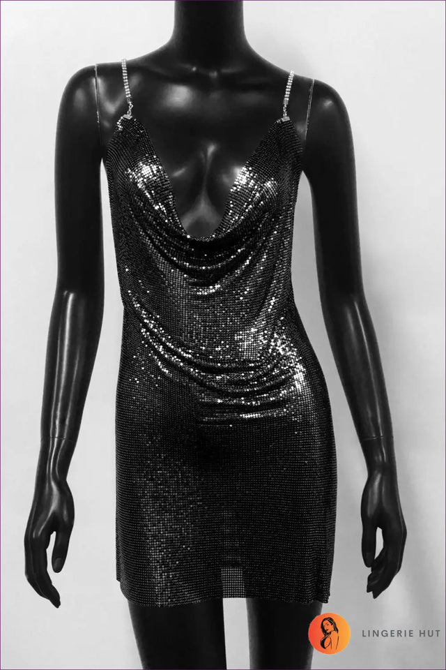 Metallic Mini Dress with Halter Neck