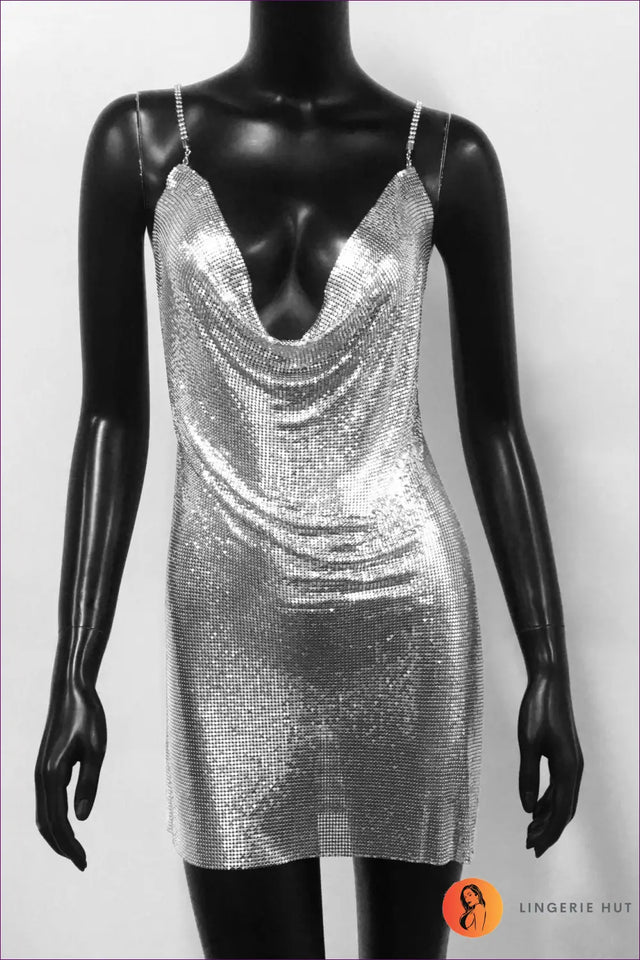 Metallic Mini Dress with Halter Neck