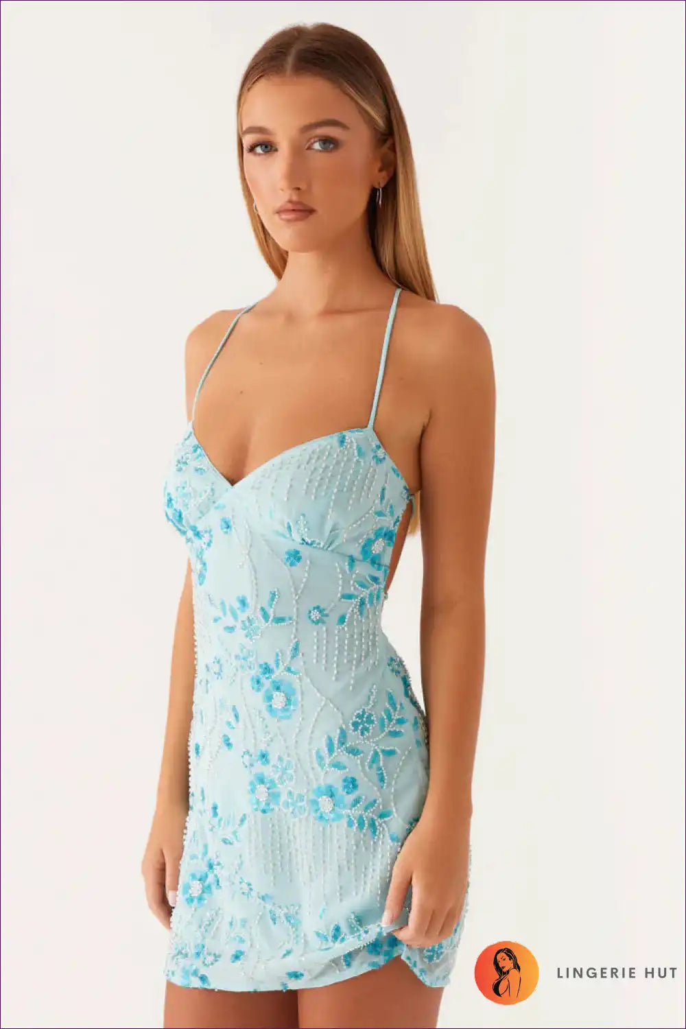 Mini Dress with Sequin Embroidery - Romantic Evenings for Bodycon, Date Night, Dress, Evening Wear, Floral