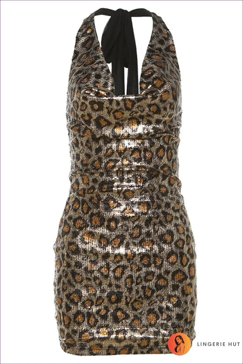 Mini Dress with Sequin Leopard Print - Night out Glamour for Animal, Backless, Clubwear, Dress,