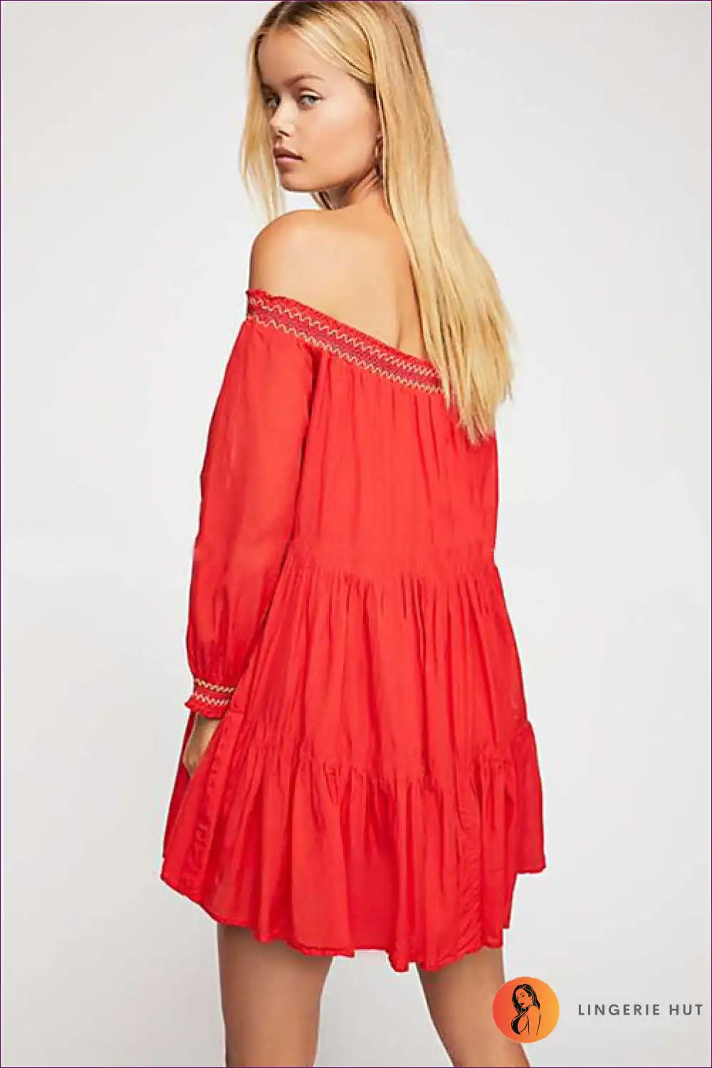 Mini Dress with Off-shoulder Design - Romantic Confidence for A-line, Boho, Casual, Chiffon, Date Night