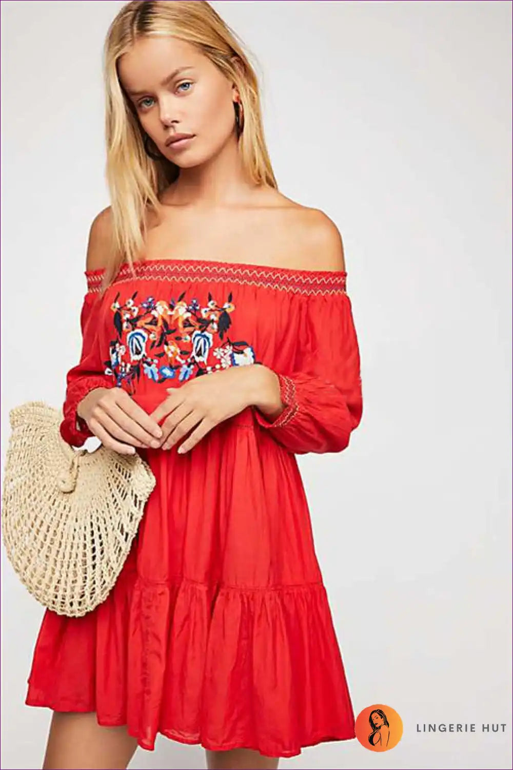 Mini Dress with Off-shoulder Design - Romantic Confidence for A-line, Boho, Casual, Chiffon, Date Night