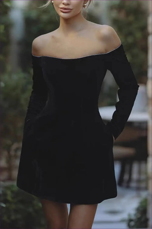 Off-Shoulder Mini Dress - Evening Allure, Made For Nights Out