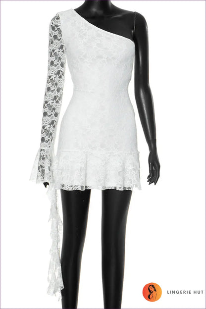 One-shoulder Mini Dress with Ruffle - Statement Evenings out - s / White - Dresses - Lingerie Hut - Backless • Bodycon