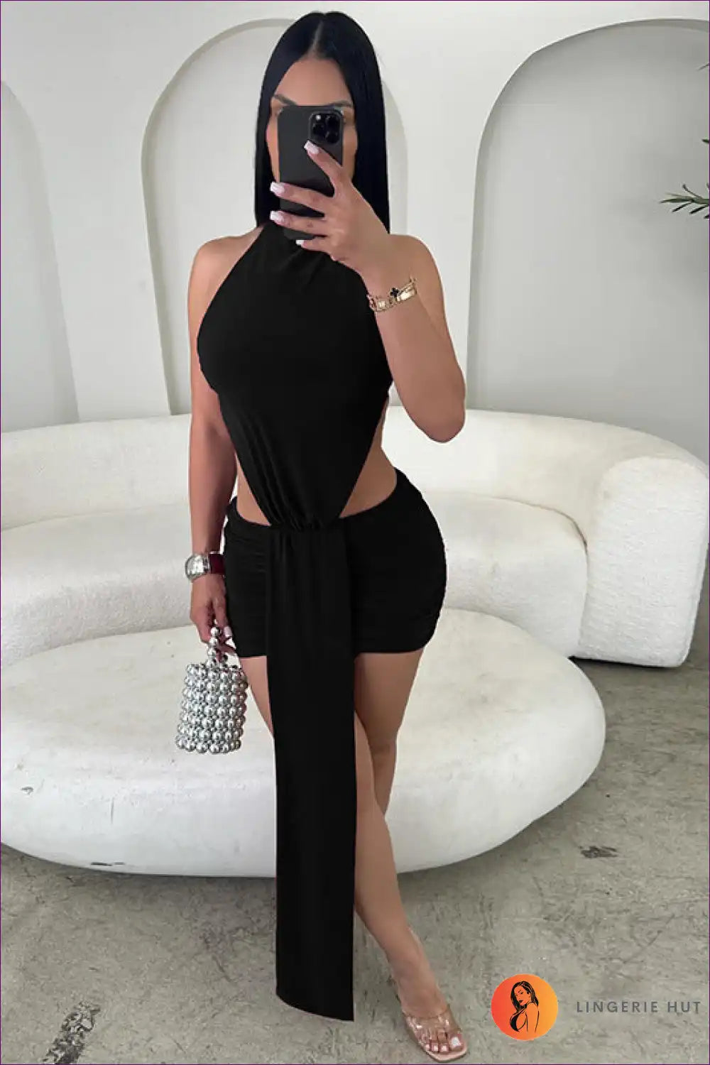 Mini Dress with Side Cut-outs - Confident Evenings for Backless, Bodycon, Cutout, Date Night,