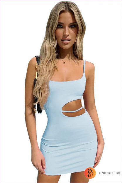 Mini Cut-out Bodycon Dress - Worth a Second Look - s / Light Blue - Dresses - Lingerie Hut - Clubwear • Cutout • Date
