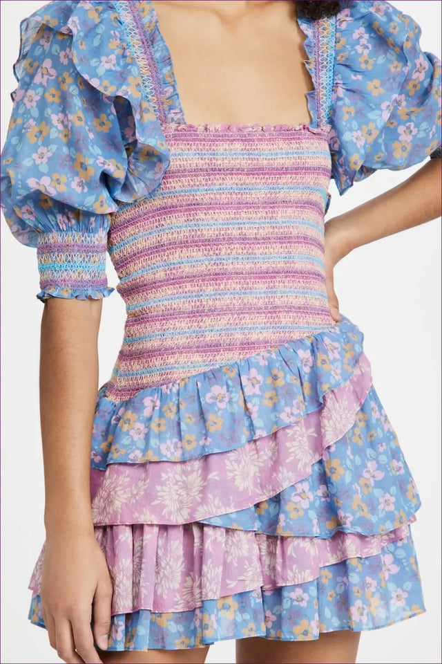 Smocked Mini Dress with Ruffle Skirt - Bohemian Festival Mood