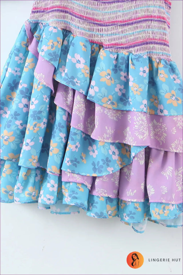 Smocked Mini Dress with Ruffle Skirt - Bohemian Festival Mood