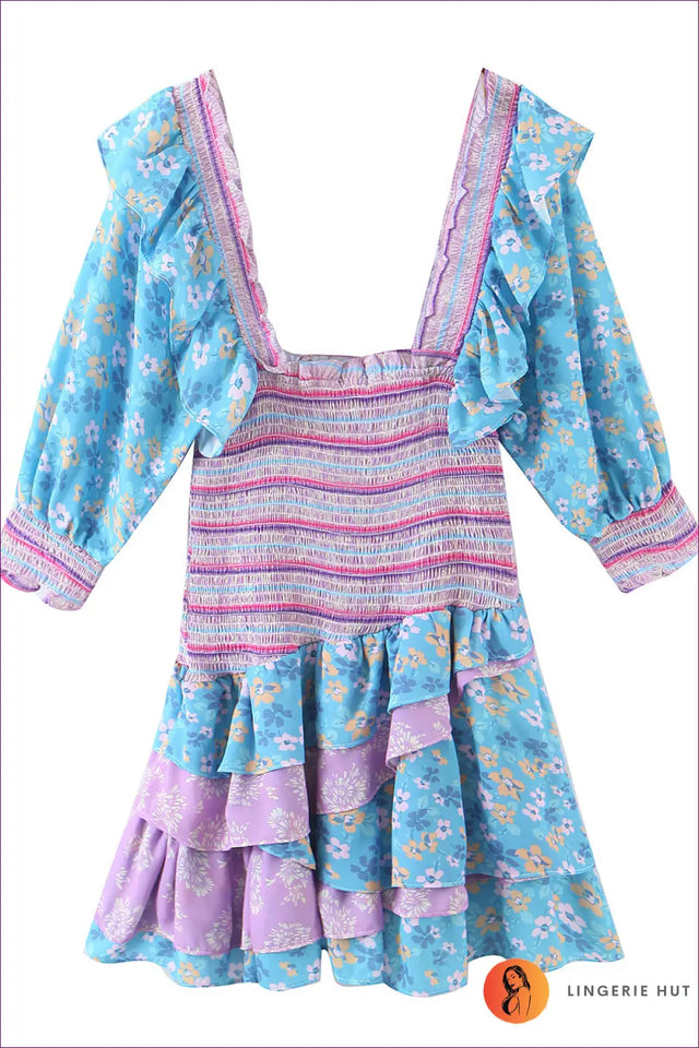 Smocked Mini Dress with Ruffle Skirt - Bohemian Festival Mood