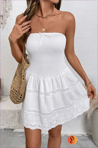 Mini Dress with Smocked Bodice - Summer Romance - s / Ivory - Dresses - Lingerie Hut - A-line • Boho • Casual • Cotton