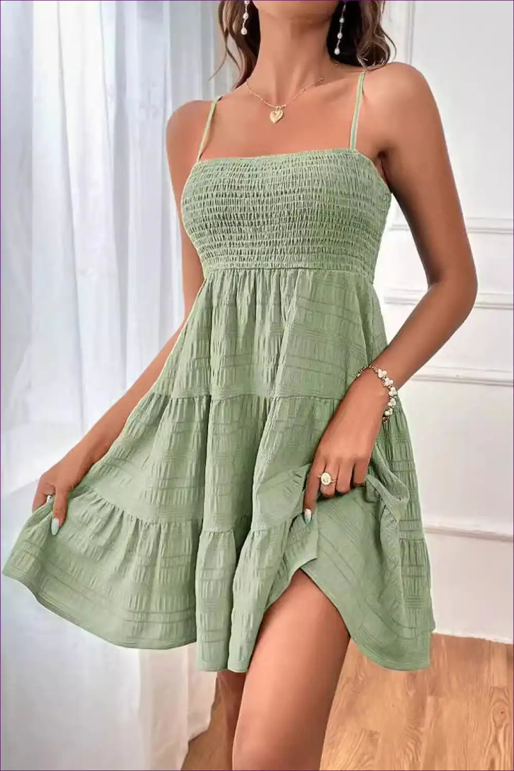 Mini Dress with Smocked Bodice - Sunday Morning Ritual for A-line, Boho, Casual, Cotton,