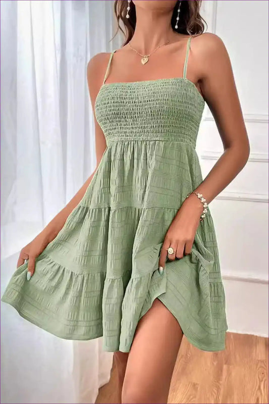 Mini Dress with Smocked Bodice - Sunday Morning Ritual for A-line, Boho, Casual, Cotton,