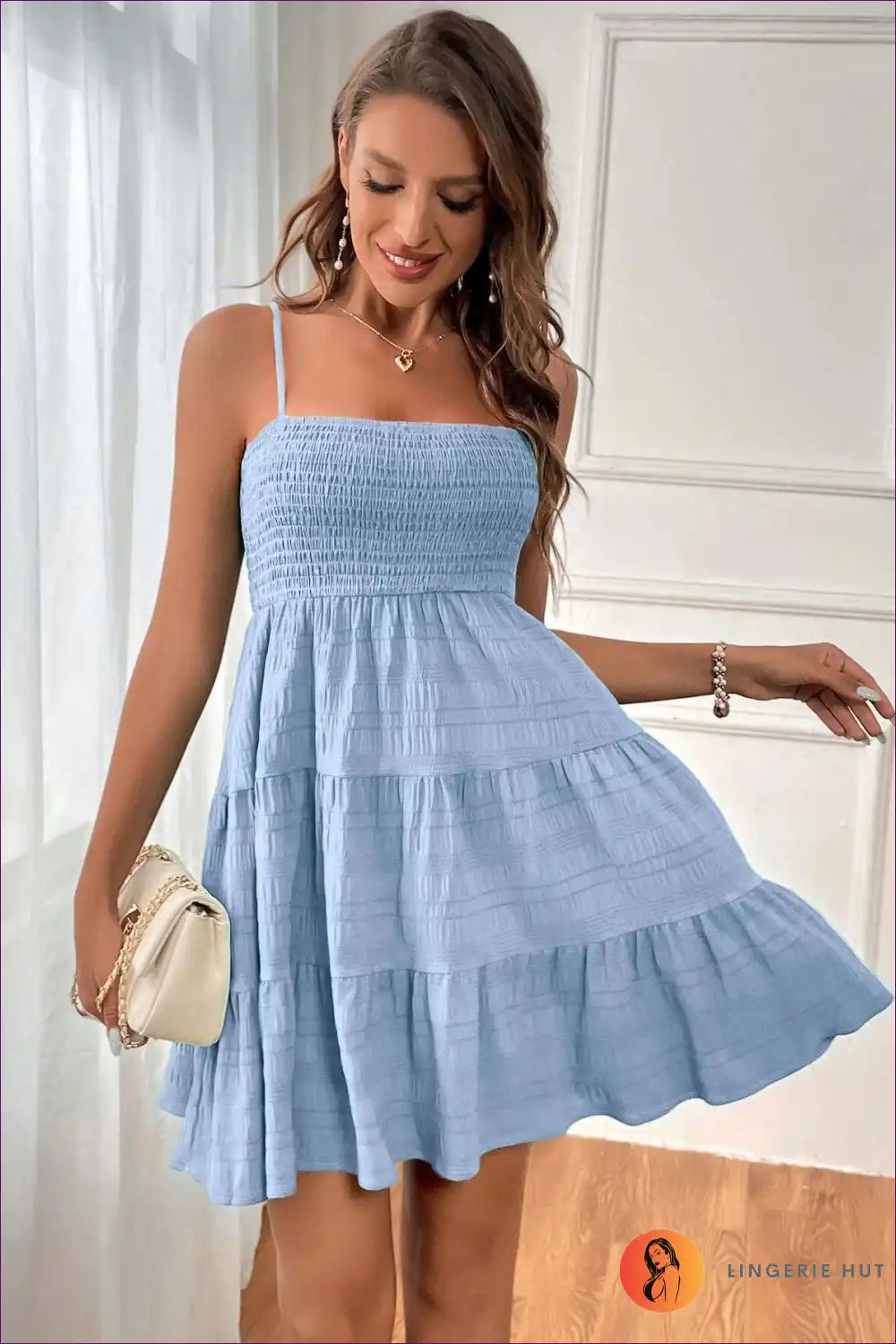 Mini Dress with Smocked Bodice - Sunday Morning Ritual for A-line, Boho, Casual, Cotton,