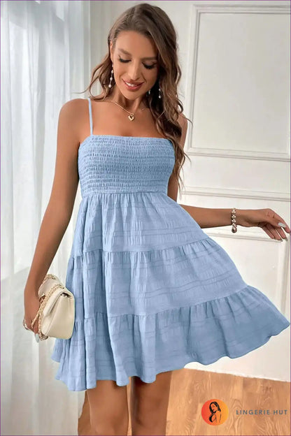 Mini Dress with Smocked Bodice - Sunday Morning Ritual for A-line, Boho, Casual, Cotton,