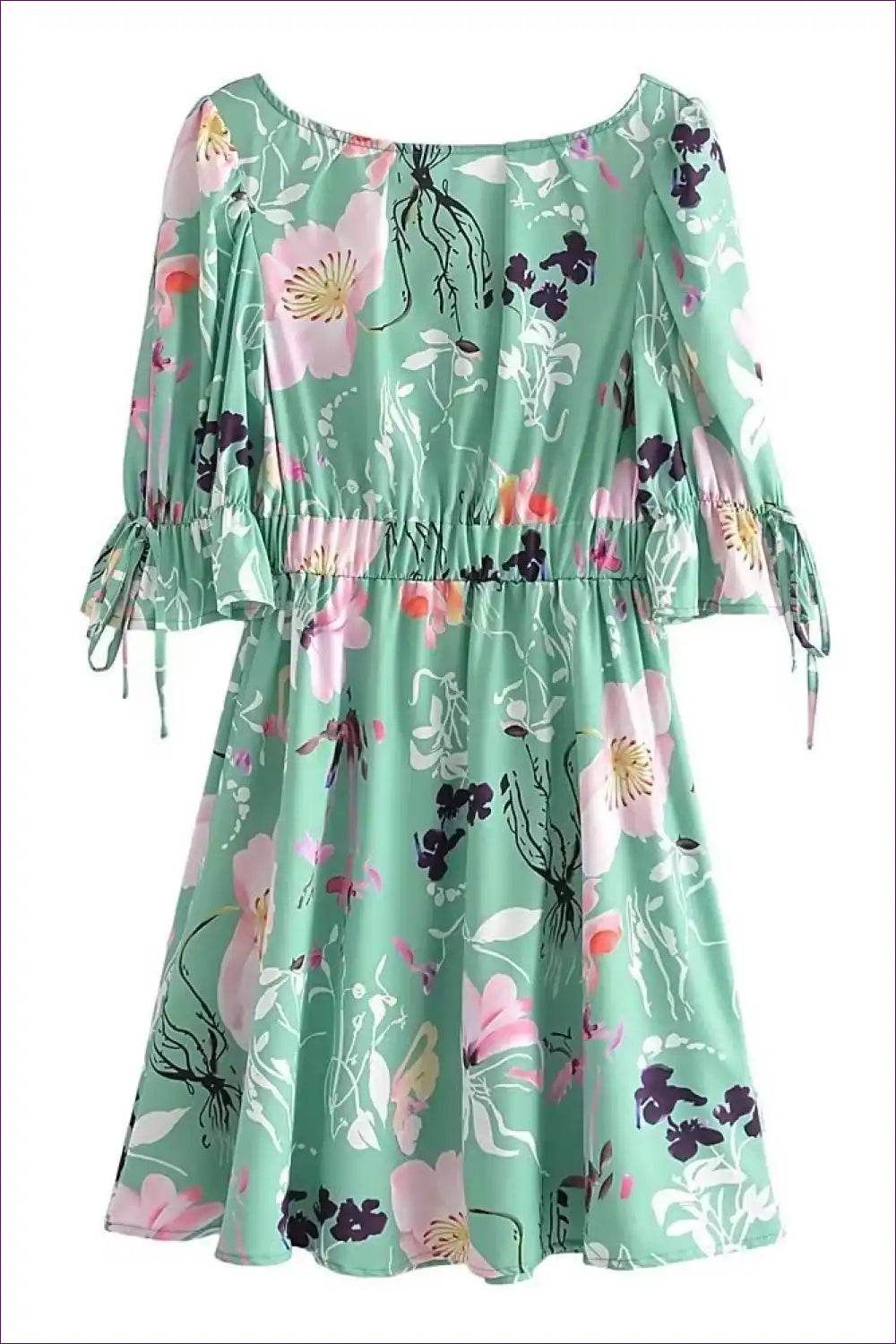 Mini Dress with Tie Sleeves - Garden Party Charm for A-line, Backless, Casual, Cutout,