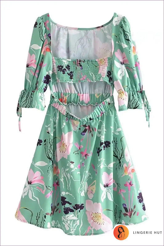 Mini Dress with Tie Sleeves - Garden Party Charm for A-line, Backless, Casual, Cutout,