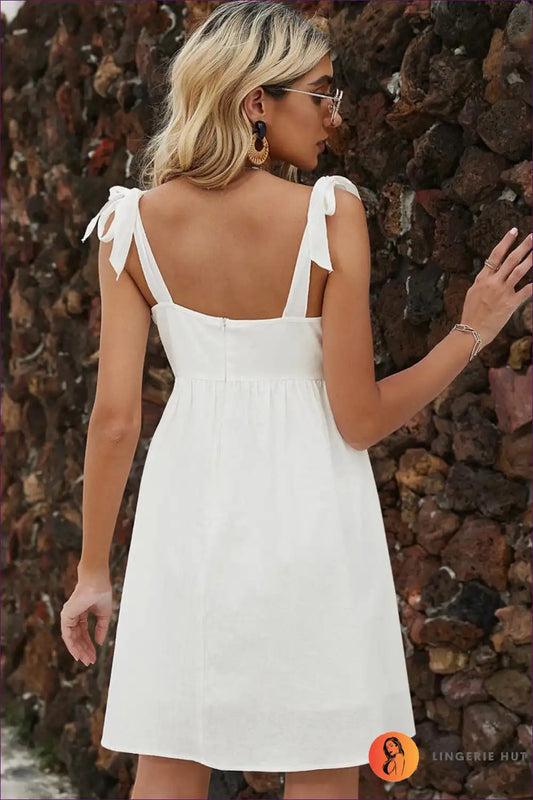 Mini Dress with Tie Straps - Summer Simplicity for A-line, Casual, Cotton, Dress, Everyday