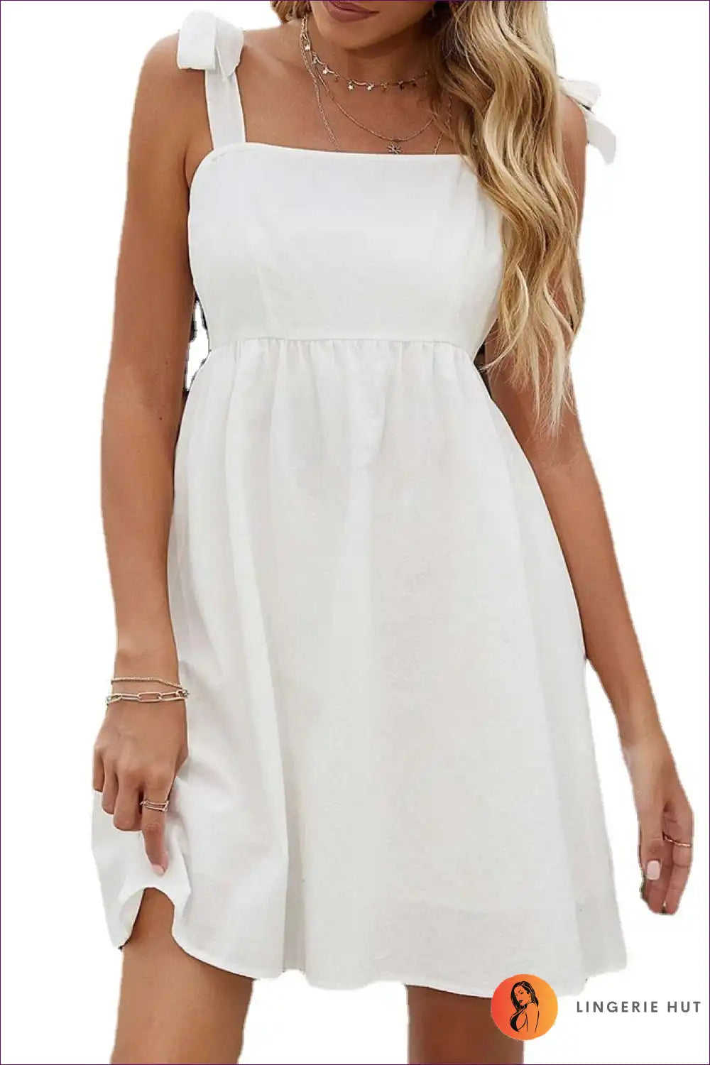 Mini Dress with Tie Straps - Summer Simplicity for A-line, Casual, Cotton, Dress, Everyday