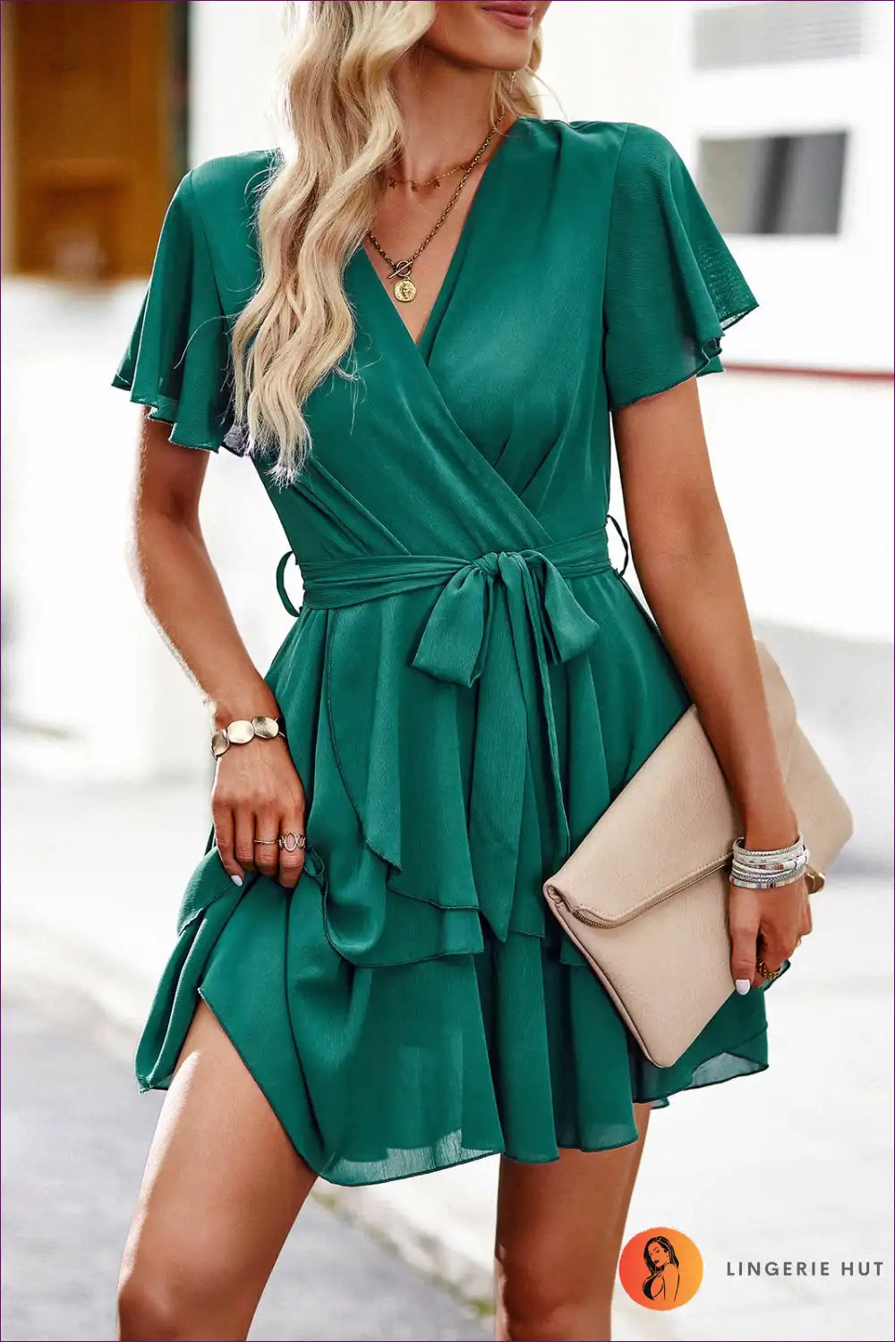 Mini Dress with Tiered Ruffles - Garden Party Ready for A-line, Boho, Casual, Chiffon,