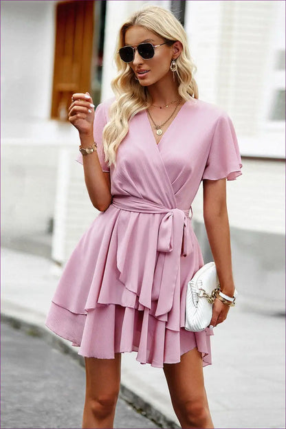 Mini Dress with Tiered Ruffles - Garden Party Ready for A-line, Boho, Casual, Chiffon,