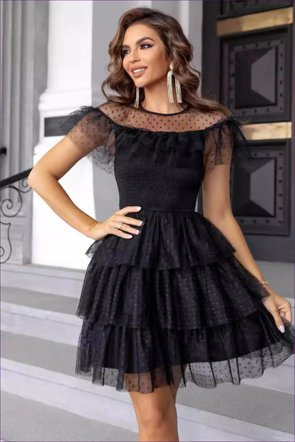 Mini Dress with Tiered Ruffles - Party Perfect for Casual, Cutout, Dress, Evening Wear, Formal Wear
