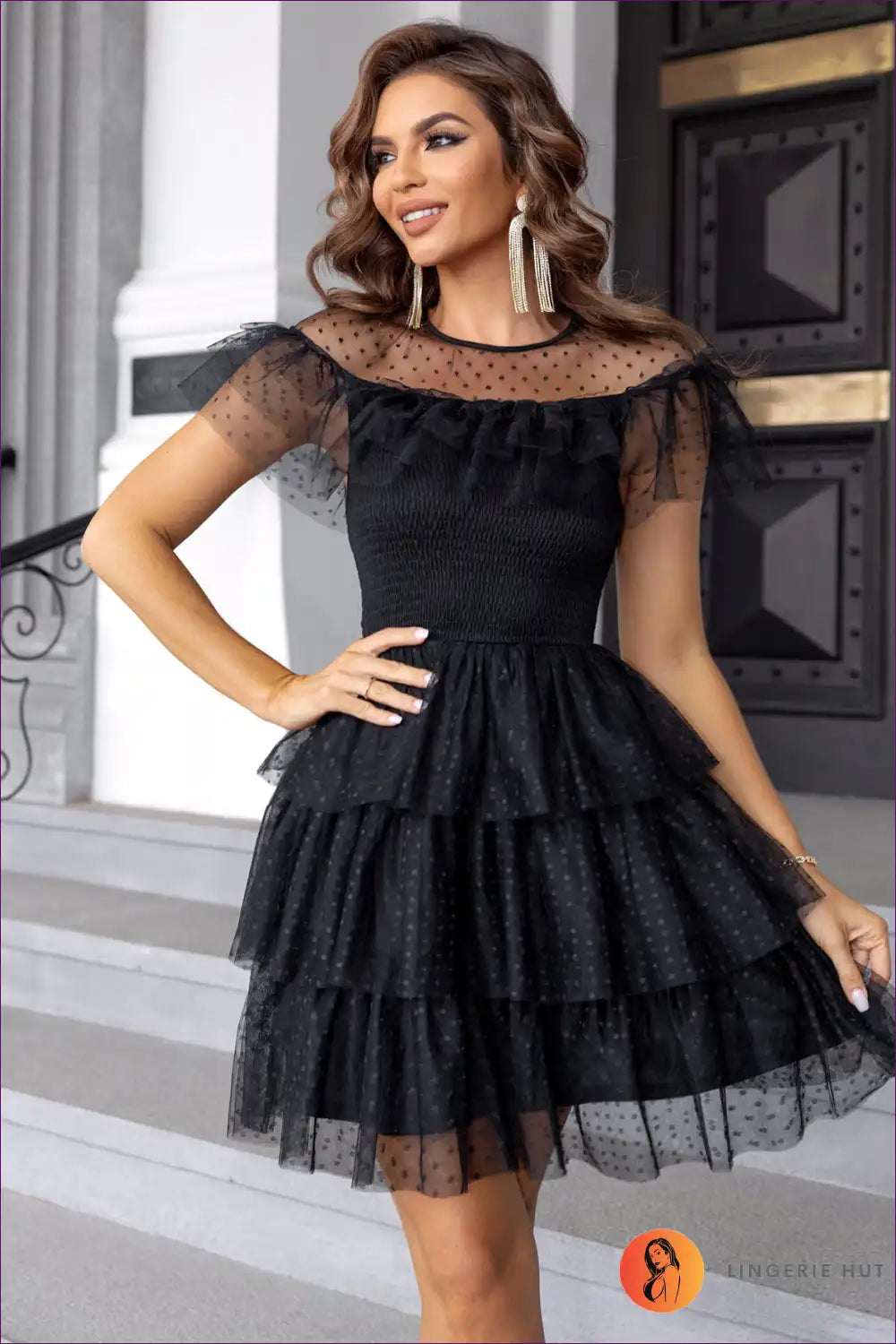Mini Dress with Tiered Ruffles - Party Perfect for Casual, Cutout, Dress, Evening Wear, Formal Wear