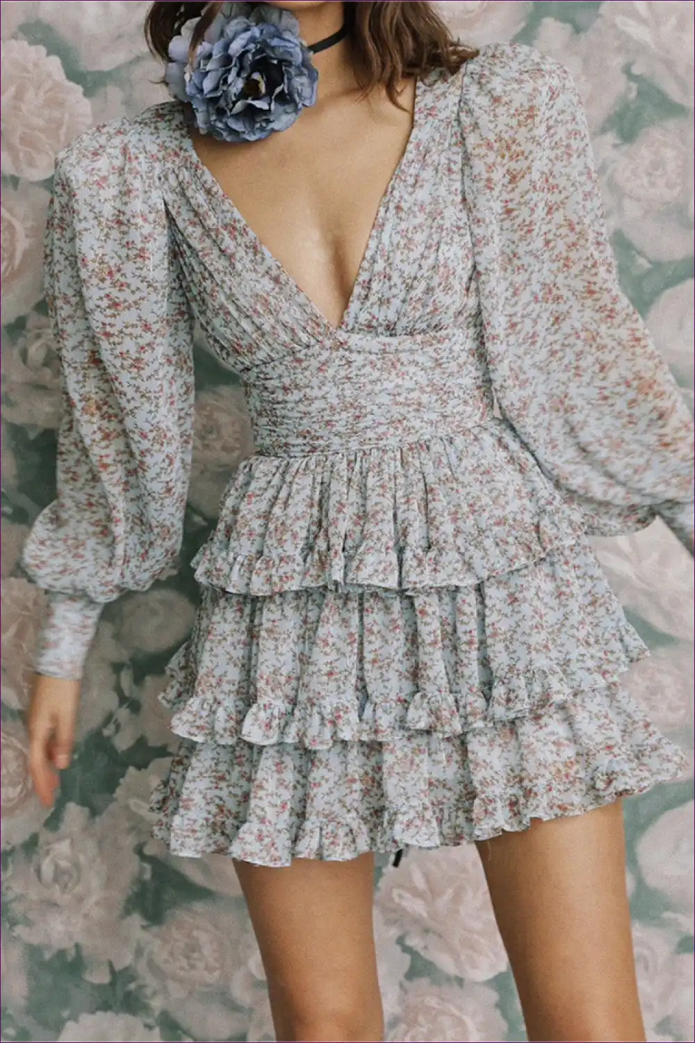 Mini Dress with Tiered Ruffles - Romantic Evenings for A-line, All Season, Casual, Date Night,