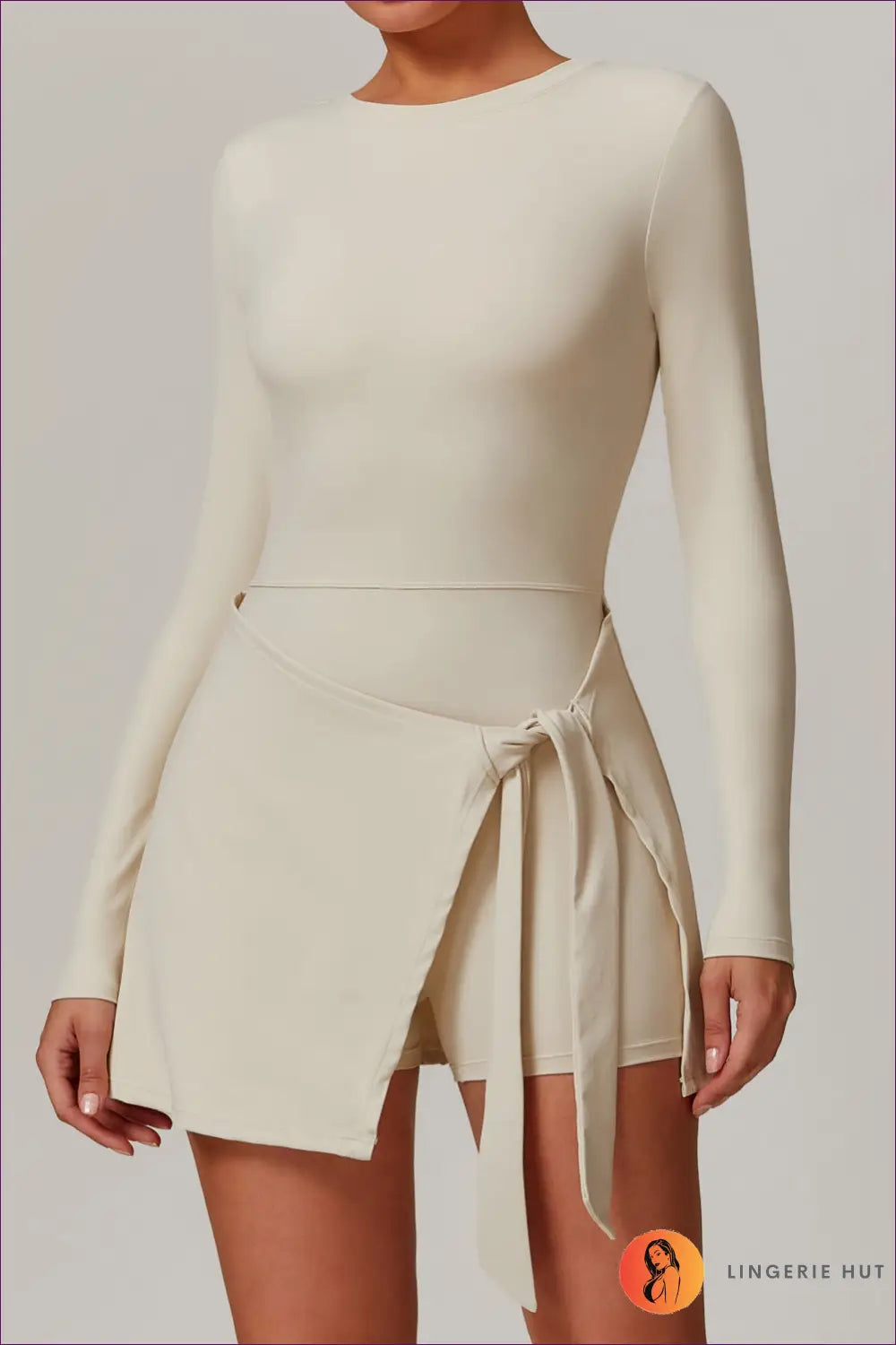 Mini Dress with Wrap Detail - Athletic Sophistication - s / Oat Apricot - Dresses - Lingerie Hut - All Season • Bodycon