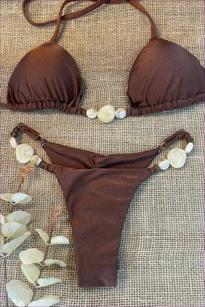 Minimalist Triangle Bikini Set with Adjustable Tie Sides for Beachwear, Bikini, Casual, Everyday, Halter