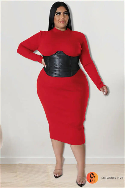 Mock Neck Bodycon Dress with Leather Corset Detail for Bodycon, Corset, Date Night, Evening Wear, Formal Wear