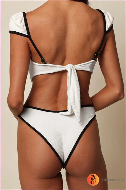 Monochrome Chic High-waist Bikini Set - Retro Elegance for Beachwear, Bikini, Casual, Date Night, Glamour