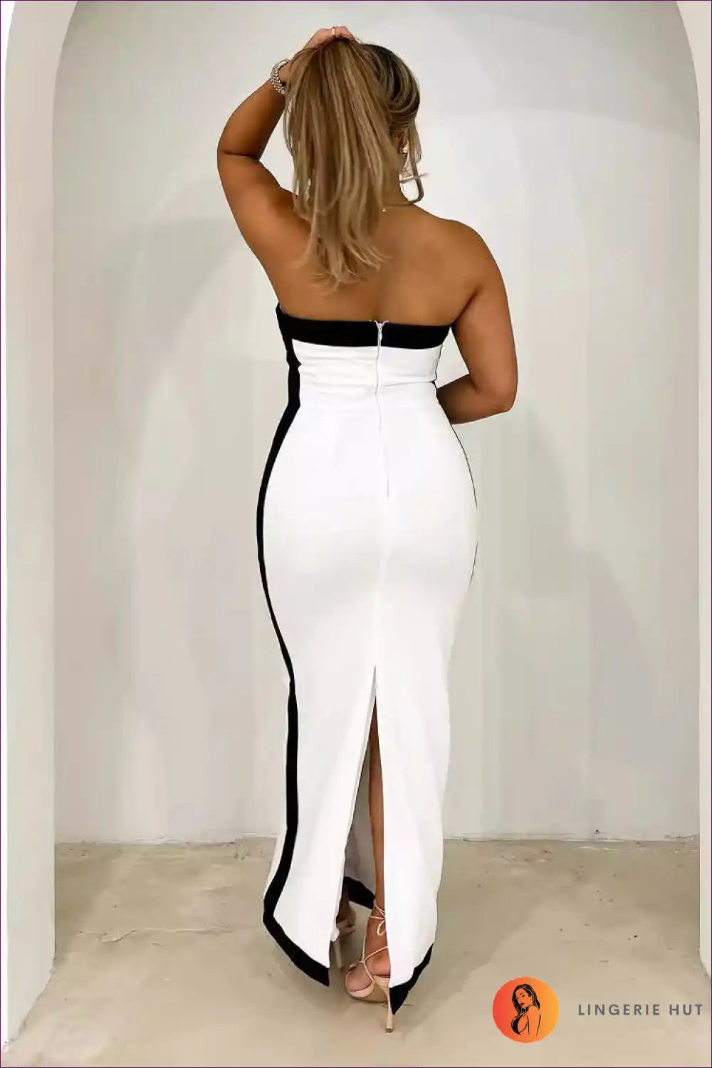 Monochrome Magic Strapless Maxi Dress - Elegant Evening Glamour for Bodycon, Cutout, Dress, Glamour,