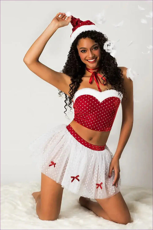 Mrs Claus Costume with Fur Trim Bandeau - Festive Flirt Mood