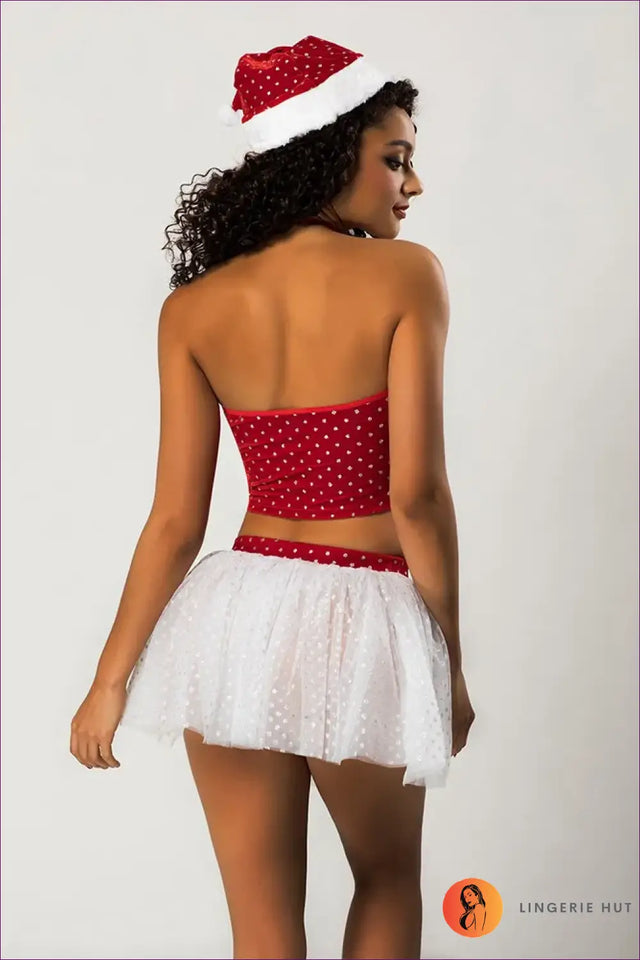 Mrs Claus Costume with Fur Trim Bandeau - Festive Flirt Mood