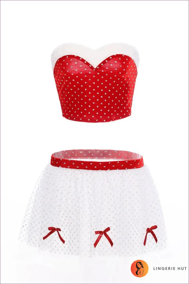 Mrs Claus Costume with Fur Trim Bandeau - Festive Flirt Mood