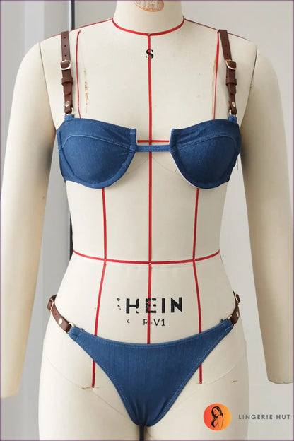 Multi Faux Denim Buckle Bikini with Adjustable Straps - Western Wave - s / Swimwear - Beachwear • just in • Party