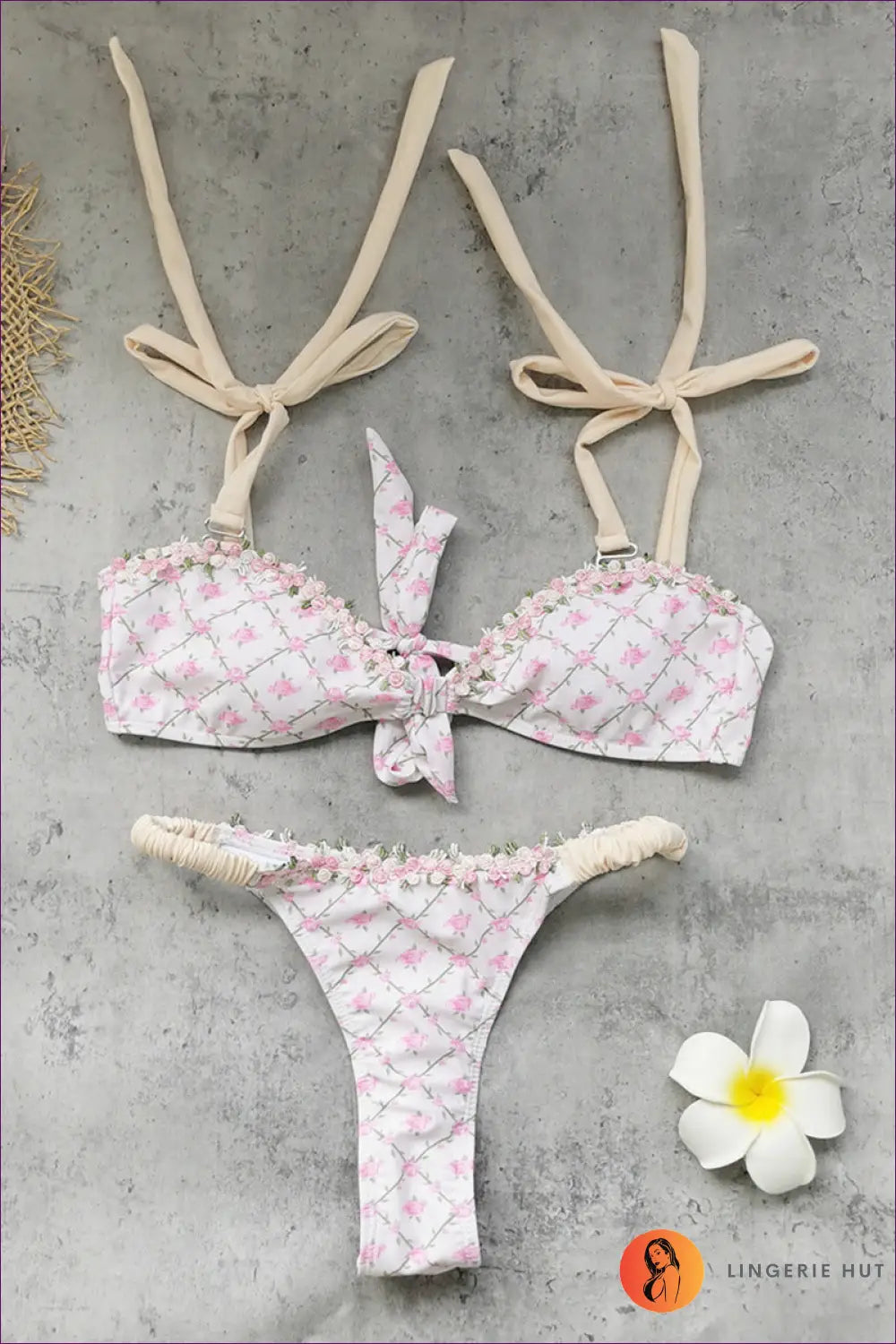 Multi Floral Embroidered Bikini with Scalloped Trim - Garden Party Sun - s / Swimwear - Beachwear • Boho