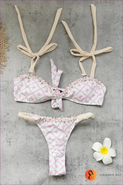 Multi Floral Embroidered Bikini with Scalloped Trim - Garden Party Sun - s / Swimwear - Beachwear • Boho