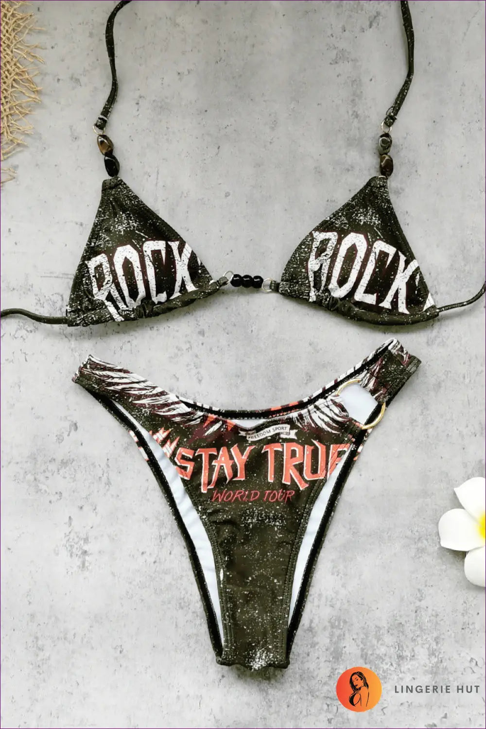 Multi Graphic Print Bikini with Beaded Straps - Festival Ready - s / Beachwear • Boho • just in • Polyester • Sexy